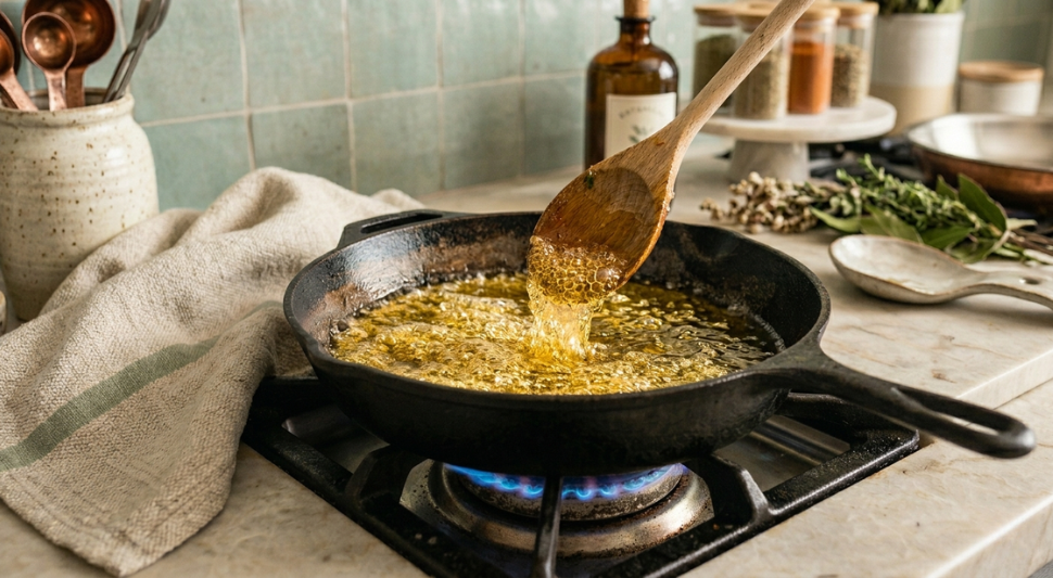 L'astuce de la cuillère en bois permet de déterminer quand l'huile est prête à être frite. astuce