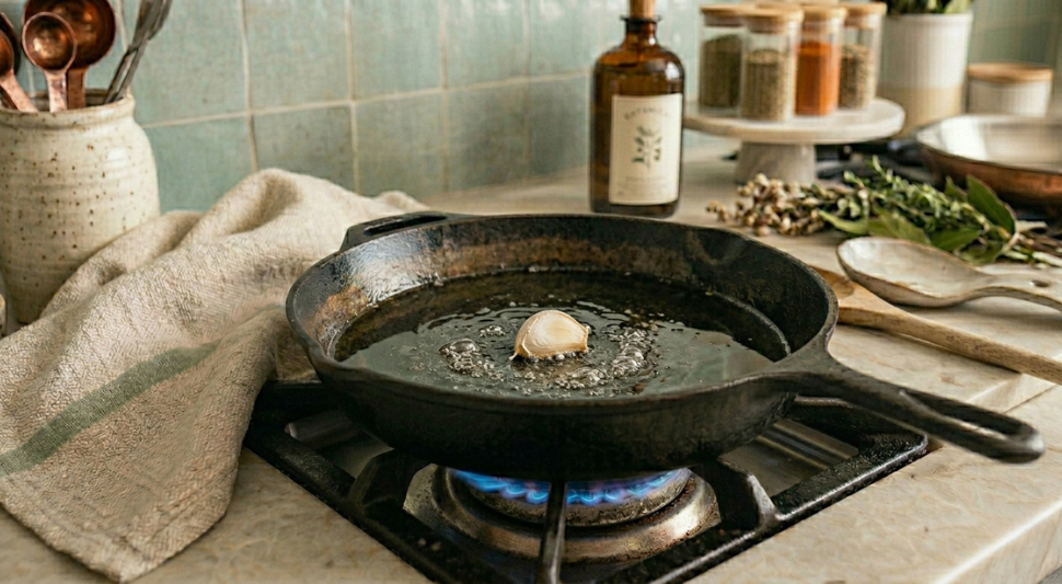 L'astuce de l'ail aide non seulement à chauffer correctement l'huile, mais ajoute également plus de saveur aux frites. astuce