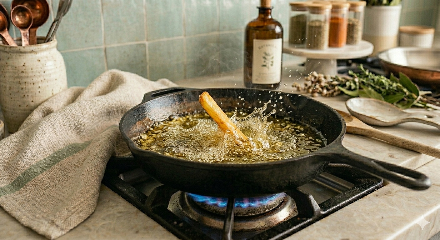 Frire avec de l'huile à bonne température permet d'obtenir des frites plus croustillantes et moins grasses. astuce